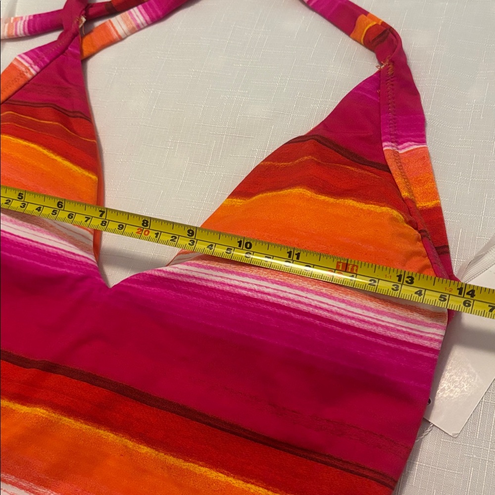 Trina Turk Solstice Pink Multi Halter Plunge Striped One Piece  SZ 14 vacay NWT - Picture 6 of 14